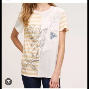 Anthropologie Postmark Striped Floral Graphic Tee